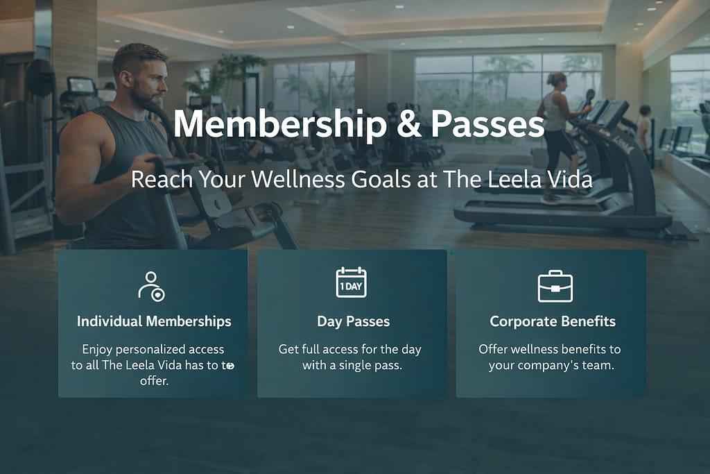 Membership and passes at The Leela Vida Barbados offering gym, recovery therapies, workspaces, and wellness access for professionals and travellers