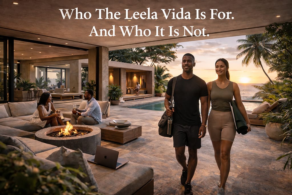 Professionals training, relaxing, and working together at an oceanfront wellness space in Barbados